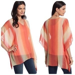 Chico’s Party Stripe Sheer Poncho 4501772136‎ Ombré Orange Size Small/Medium
